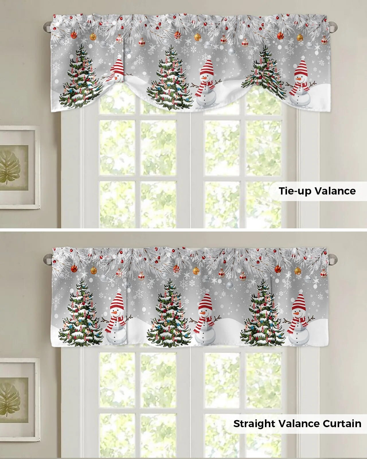 Christmas Snowflake Bird Snowman Window Curtain Living Room Kitchen ...