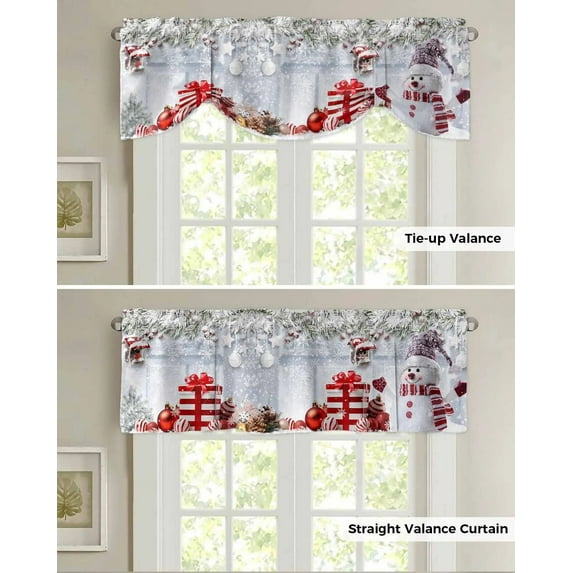 Christmas Snowflake Bird Snowman Window Curtain Living Room Kitchen Cabinet Tie-up Valance Curtain Rod Pocket Valance