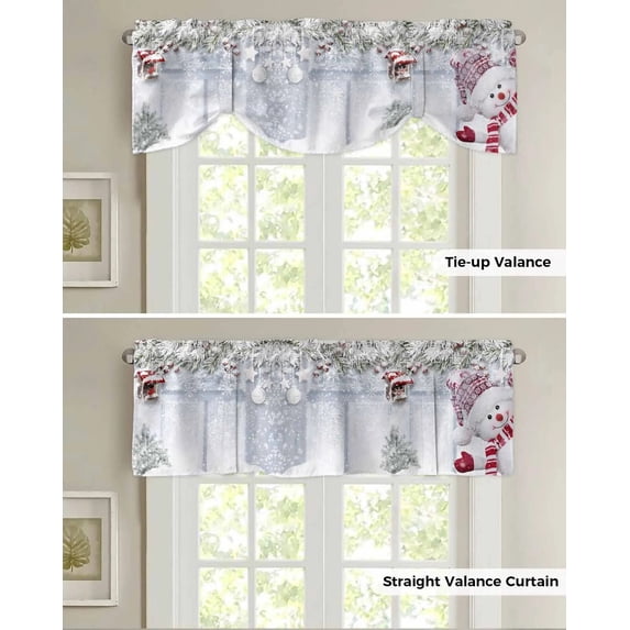 Christmas Snowflake Bird Snowman Window Curtain Living Room Kitchen Cabinet Tie-up Valance Curtain Rod Pocket Valance