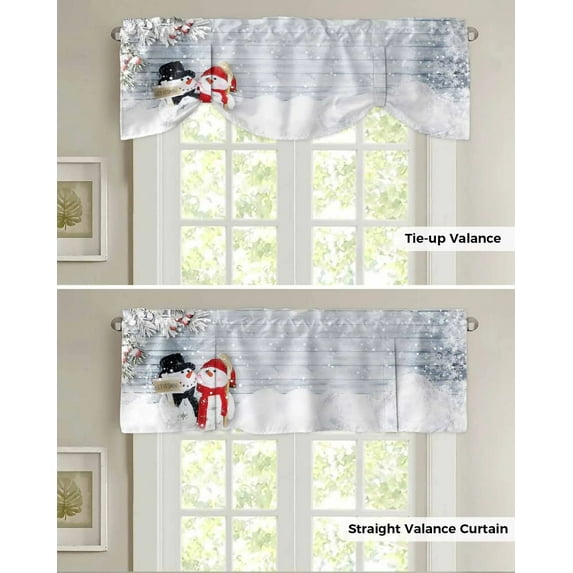Christmas Snowflake Bird Snowman Window Curtain Living Room Kitchen Cabinet Tie-up Valance Curtain Rod Pocket Valance
