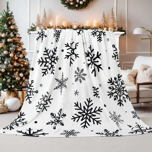 Christmas Snowflake Blanket Ultra Soft Winter Holiday Throw Blanket Xmas Idea Gifts Flannel Fleece Bed Blankets Lightweight Warm Cozy Fuzzy Plush Cabin Throw for Sofa Couch, Black White, 60" X 80"