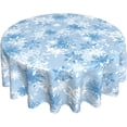 thumbnail image 1 of Christmas Snowflake Blue Round Tablecloth 60 Inch Blue and White New Year Decor Holiday Snow Winter Table Cloth Polyester Fabric Washable Table Cover for Home Kitchen Outdoor Party, 1 of 6