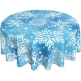 thumbnail image 1 of Christmas Snowflake Blue Round Tablecloth Waterproof Wipeable Tablecloth Cover Home Restaurant Kitchen Picnic Party Decoration 60 Inch Circular Tablecloth for 20-47 Inch, 1 of 6