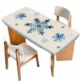 thumbnail image 1 of Christmas Snowflake Blue Table Cloths for 6 Foot Rectangle Tables, Winter Stripe Xmas Texture on Linen Patio Waterproof Elastic Fitted Tablecloths, Washable Rectangular Table Cover for Camping, 1 of 8