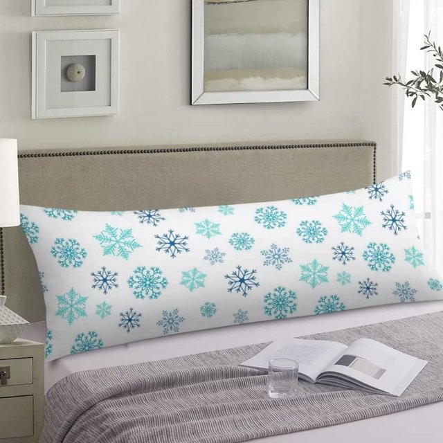 Christmas Snowflake Body Pillow Case, 20"x54" Blue Polyester