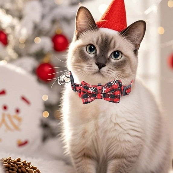 Christmas Snowflake Bow Dog Collar - Festive Holiday Accessory for Small Pets (Soft, Adjustable, 25-32cm)