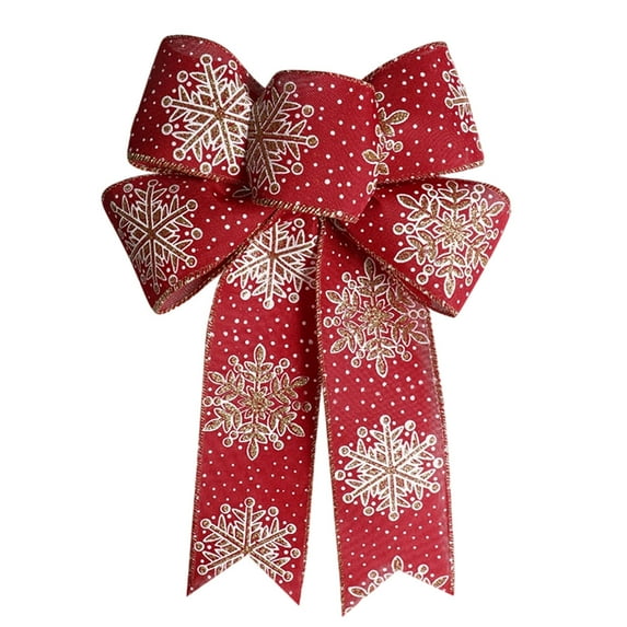 Christmas Snowflake Bow, Polyester Holiday Decoration with Adjustable Hanging Cord for Tree Topper, Gift Wrapping, and Door Décor