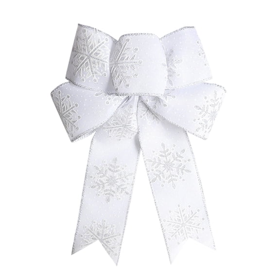 Christmas Snowflake Bow, Silver Polyester Bow, Festive Snowflake Design, Durable and Safe Material, Versatile Decoration for Christmas Tree and Gift Wrap