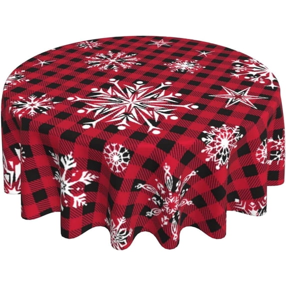 Christmas Snowflake Buffalo Plaid Round Tablecloth 60 inch Winter Xmas Table Cloths Cover Mat Washable Table Covers Red Tablecloth Home Parties Holiday Dinner Party Dining Room Table Decor