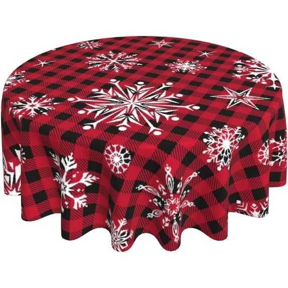 Christmas Snowflake Buffalo Plaid Round Tablecloth 60 inch Winter Xmas Table Cloths Cover Mat Washable Table Covers Red Tablecloth Home Parties Holiday Dinner Party Dining Room Table Decor