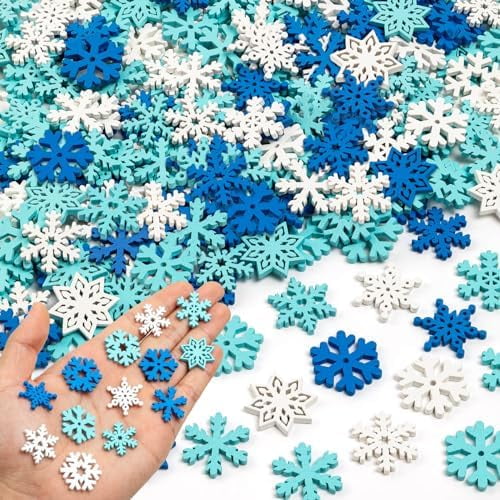 Christmas Snowflake Buttons for Crafts - 200 Pcs Assorted Wooden Snowflake Buttons Embellishments DIY Snowflake Shaped  Ornaments for Winter Party Craft Sewing Home Decor