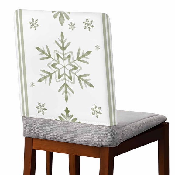 Christmas Snowflake Chair Covers Set of 1 Winter Sage Green Snowflake Texture Chair Back Covers Stretch Removable Washable Slipcovers Protector for Dining Room Kitchen Party Decor