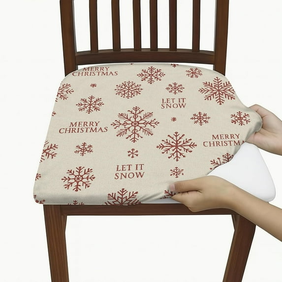Christmas Snowflake Chair Seat Covers, Stretch Spandex Removable Cushion Covers for Holiday Decor, Washable Seat Protectors for Dining Room Chairs 4pcs