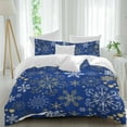thumbnail image 1 of Christmas Snowflake Comforter Set Full Size, Blue Gold Watercolor Decoration Soft Bedding Set for Man Woman, 4 Pieces Duvet Cover Set with Fitted Sheet, 2 Pillowcases, 1 of 9