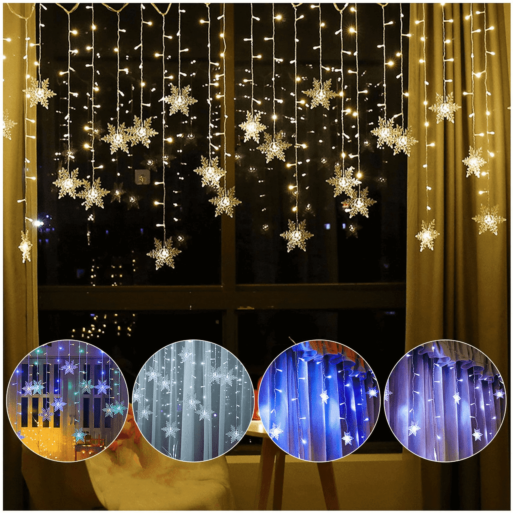 Christmas Snowflake Curtain String Lights, 11.5ft 96 LED Fairy Lights.Waterproof Lights Indoor Outdoor Xmas Decorations for Bedroom Party Patio Room Garden Home Xmas Tree Decorations (Warm White)