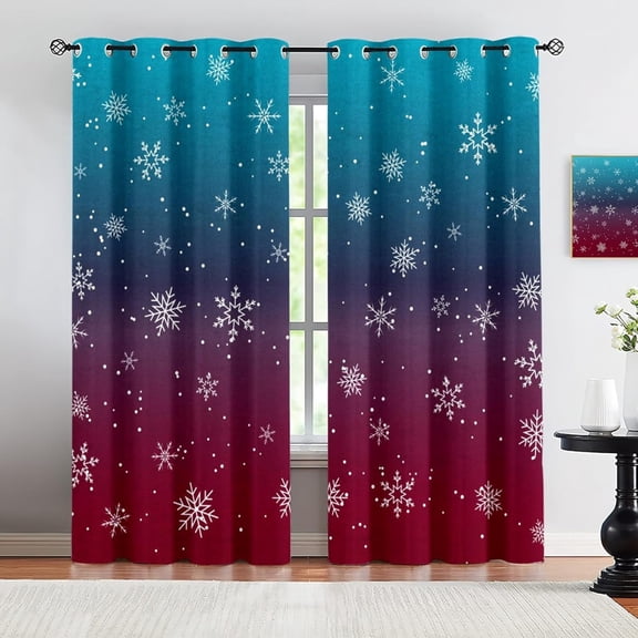 Christmas Snowflake Curtains 2 Panel, Winter Falling Snow Blackout Curtains For Living Room, Red Blue Window Treatment, Fantasy Gradient Grommet Curtains For Bedroom 38"W x 45"L (Pack of 2)