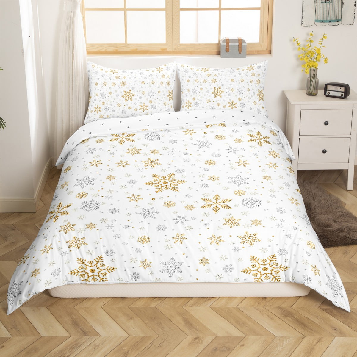 Christmas Snowflake Decorations Duvet Cover For Kids Xmas Gifts Bedding
