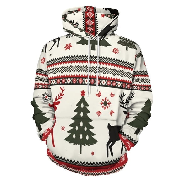 Christmas Snowflake Deer Men's Women Vintage 3D Hooded Sweatshirt - All-Season Loose Fit Streetwear