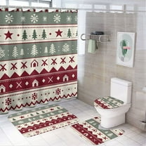 Christmas Snowflake Deer Shower Curtain Bathroom Sets Toilet Lid Rug, Rugs Mat Bath Mat And Contour Mat, Shower Curtain 4Pcs