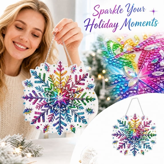 Christmas Snowflake Diamond Painting Kit Rainbow Gradient Rhinestone Art, 7.9 inch DIY Colorful Crystal Suncatcher for Window Wall Decor