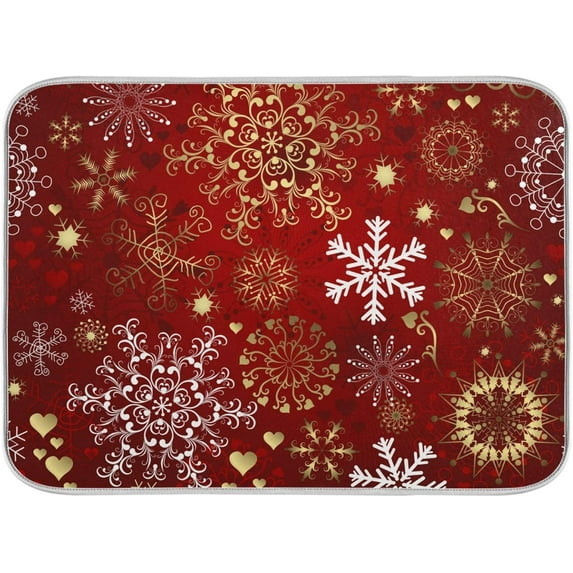 Christmas Snowflake Dish Drying Mat 16x18 inch Absorbent Reversible Microfiber Mat Dish Dry Pad Protector for Kitchen