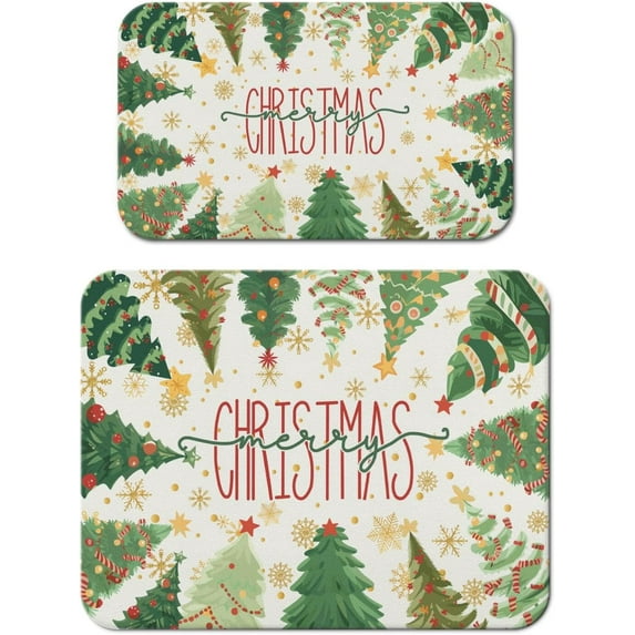 Christmas Snowflake Dish Drying Mat for Kitchen Counter 2 Pack with Non-Slip Rubber Backing - Absorbent Coffee Bar Mat, Dish Rack Mat, Christmas Trees Dish Drying Mats 18x24+19.5x12 inch