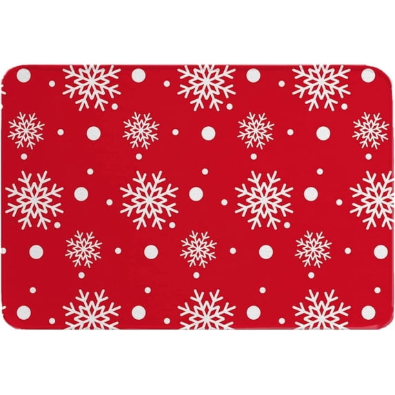 Christmas Snowflake Doormat Absorbent Floor Mats, Xmas Snowflake Christmas Red Decor Non-Slip Front Door Mat Entry Door Rugs Outdoor Indoor Home Decorative, 18x30 Inch