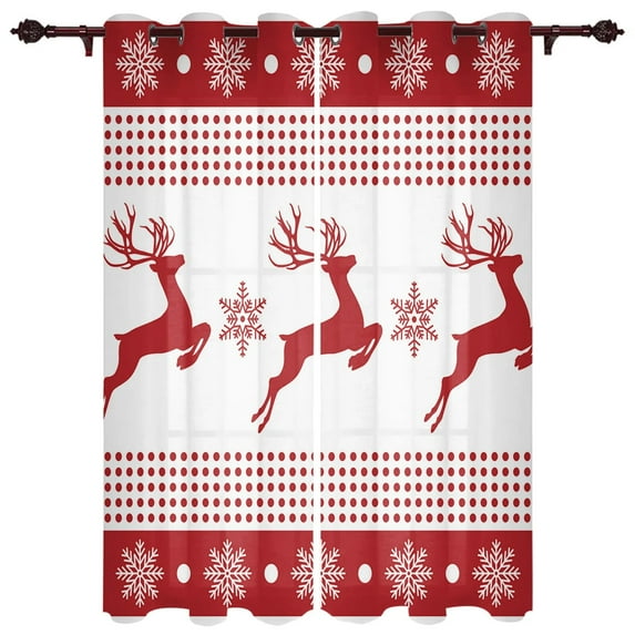 Christmas Snowflake Elk Christmas Tree Window Curtains Luxury Curtains for Living Room Bedroom Curtains Printed Valance Drapes