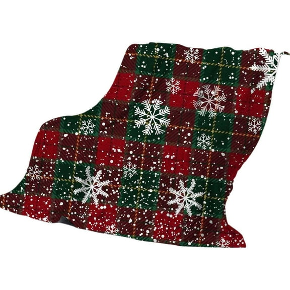 Christmas Snowflake Flannel Blanket Plaid Fleece Throw Blanket with Snowflakes Soft Warm Xmas Blankets for Bed Couch Decor