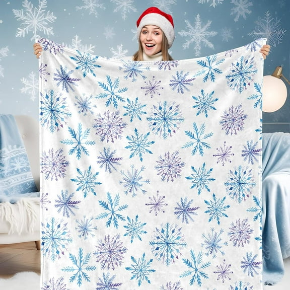 Christmas Snowflake Fuzzy Blanket Blue Purple Snowflake Throw Blanket Winter Watercolor Soft Cozy Flannel Blanket for Xmas Home Bed Sofa Couch Chair, 50 x 60 Inch
