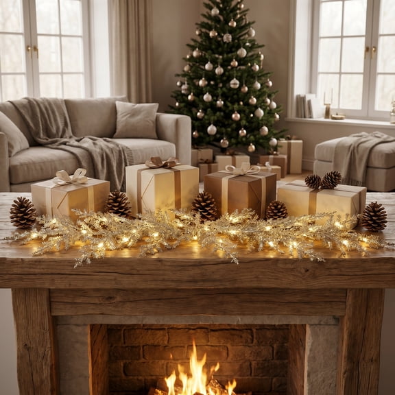 Christmas Snowflake Garland, Glowing LED Light Decor, Winter Holiday Window Accent, Bends Flexibly for Custom Shaping and Glows with Warm Light for Stair Railing, Window Frame, and Mantel.
