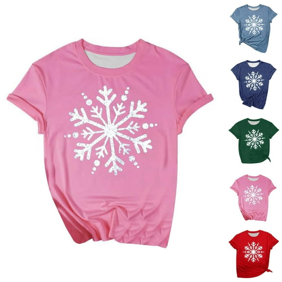 Christmas Snowflake Graphic Tees for Women 2025 Short Sleeve Crewneck Holiday Xmas Tshirt Shirts