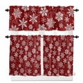 thumbnail image 1 of Christmas Snowflake Kitchen Curtains and Valances Set, Winter Snowflake Red Texture Rod Pocket Window Valance 18 Inch Window Curtain Panels for Living Room Bedroom Laundry, 27.5x36in, 3 Pieces, 1 of 7