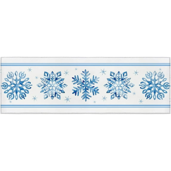 Christmas Snowflake Kitchen Mats for Floor Anti Fatigue Mats for Kitchen Floor Kitchen Rugs Cushioned Mats Non Slip Comfort Standing Kitchen Rugs Set of 2, Xmas Decorations Blue Snowflakes