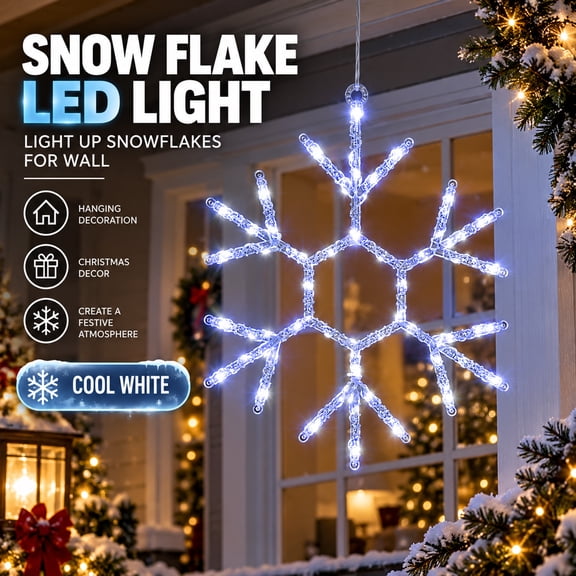 Christmas Snowflake LED Light Hanging Ornament Light Up Snow Flake Decorations Glowing Lighted Winter Holiday Decor Christmas Decoration