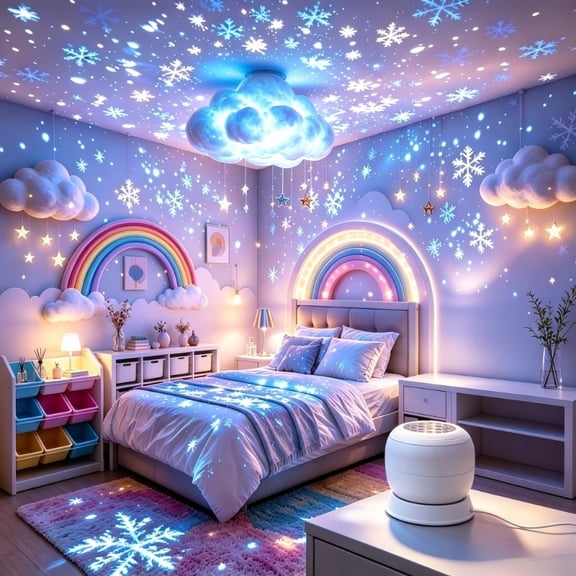 Christmas Snowflake LED Projector Light, Rotatable Base Blue White Snowflake Projection Lamp, Plug-in Wall Ceiling Ambient Light for Christmas Party Home Holiday Decor
