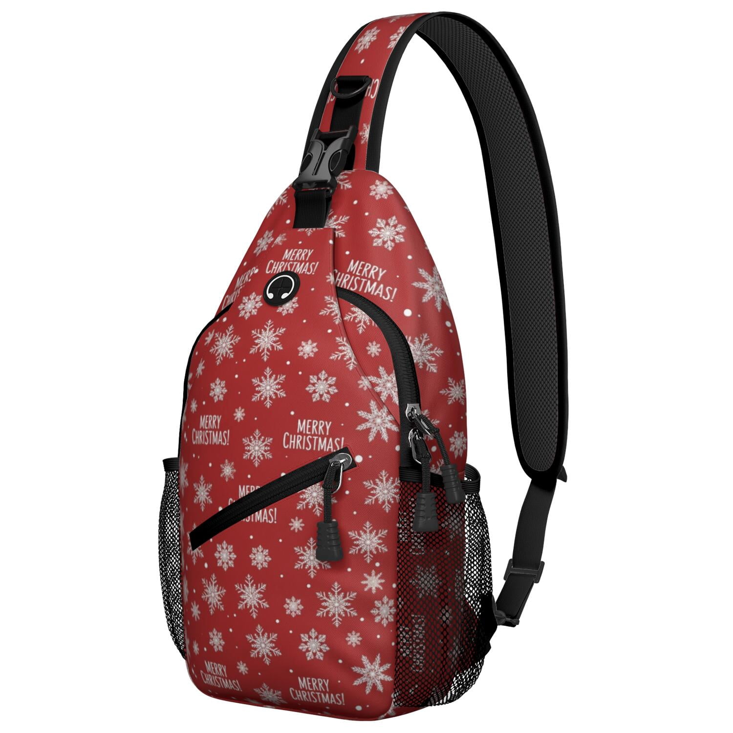 Mesh Lettering Christmas Snowflake Letter Pattern Sling Backpack, Unisex Hiking Chest ...