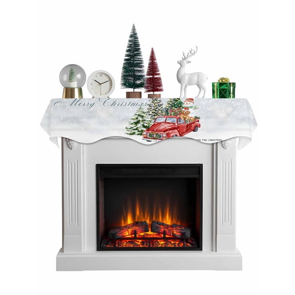 Christmas Snowflake Mantel Scarf Fireplace Decorations for Living Room, Winter Truck Snowman Xmas Tree Gifts Fireplace Mantel Scarf Cover Runner for Halloween/Thanksgiving/Christmas Decor 60"x17"