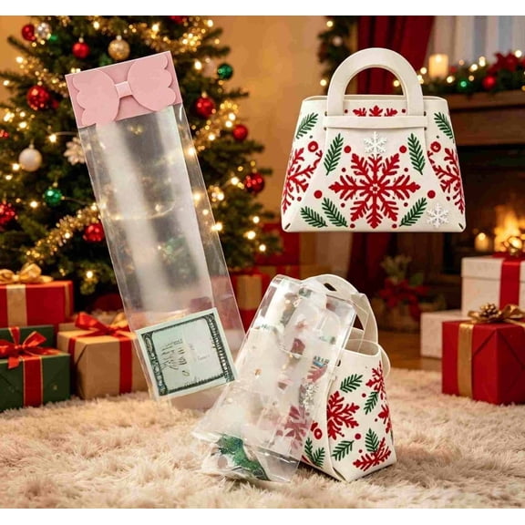Christmas Snowflake Mini Handbag Money Pull Out Gift Box, Surprise Cash Money Dispenser with Bow, Xmas Money Holder Box, Creative Gift Box for Xmas Holiday Gift Giving