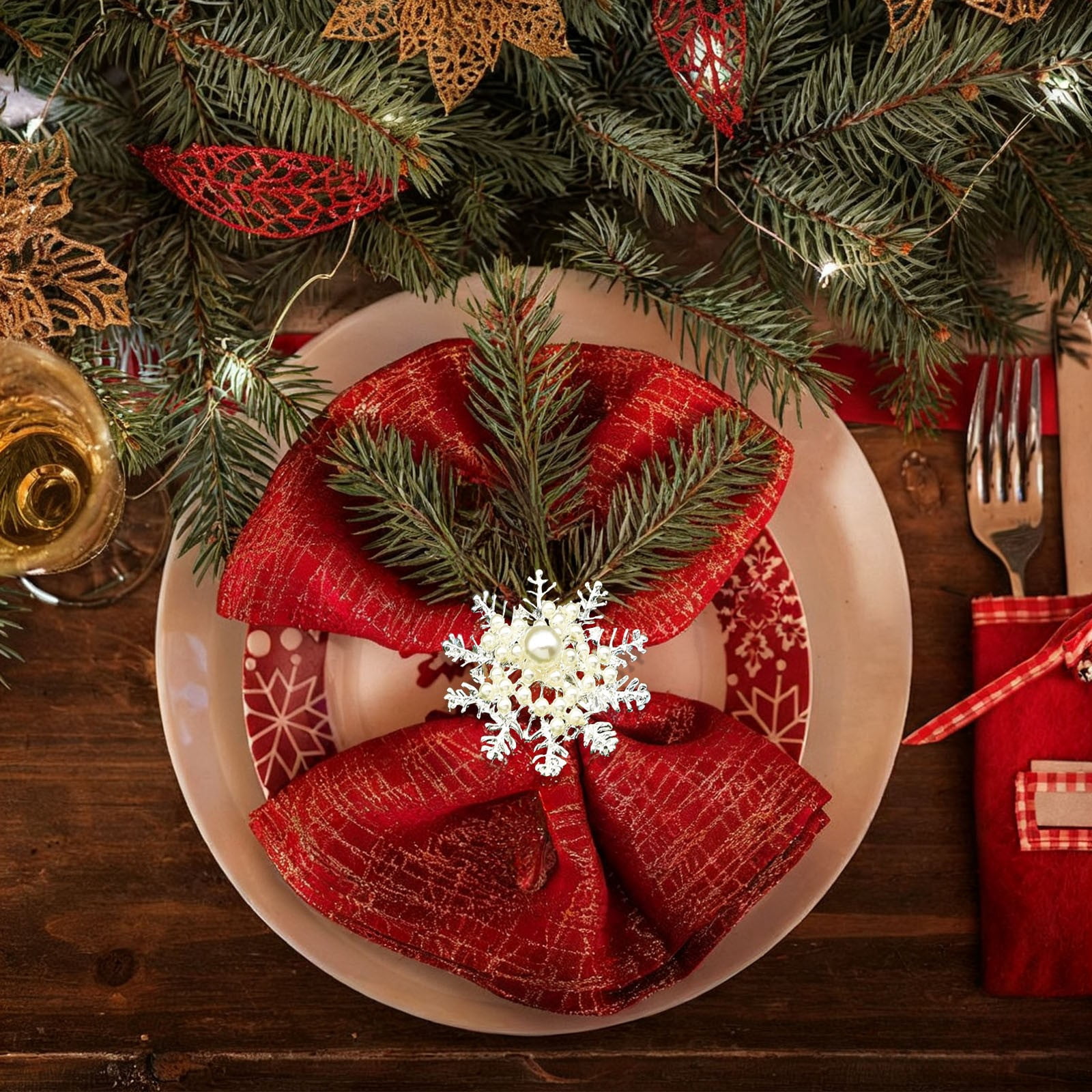 4 Anneaux De Serviette En Forme De Casse-noisette Doré - Décoration De Table De Noël - Alliage Métal - 2