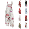 thumbnail image 1 of Christmas Snowflake Ornament Print Sleeveless Overalls, Women Relaxed Fit Holiday Bib Jumpsuit, 1 of 8