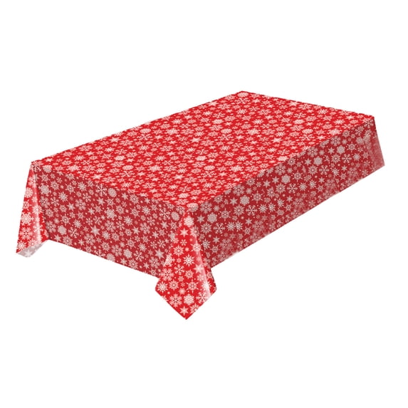 Christmas Snowflake Party Tablecloths Decorations, Disposable Plastic Table Cloth, Winter Rectangle Cover for New Year Birthday Baby Shower Holiday Decorations, 54x108 inch