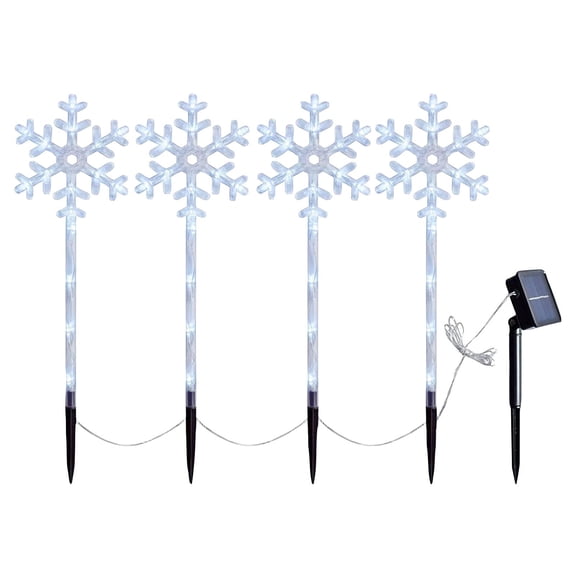 Christmas Snowflake Pathway Lights, Solar Powered LED Cool White 4 Pack Stake Lights, Outdoor Waterproof Landscape Decor, For Christmas Holiday Winter Patio Yard Walkway Garden Festive Decoration