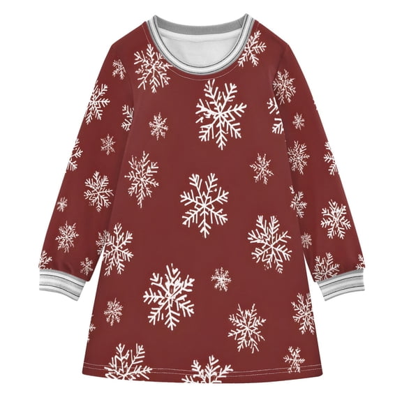Christmas Snowflake Pattern Girls'long-sleeved dress Thickened A-dress Warm Dress Basic Shirt Party Dresses