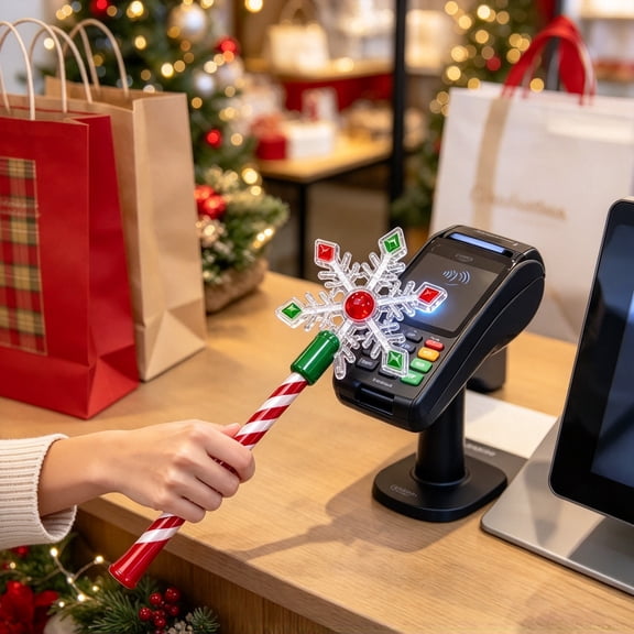 Christmas Snowflake Payment Wand, 15.35 in Candy Cane Handle Card Swipe Aid for Retail Checkout Counters