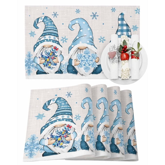 Christmas Snowflake Placemats Set of 1 Dwarf Elf Gift Heat Insulation Washable Place Mats, Rustic Non-Slip Table Mats for Dining Table Party Kitchen Decor,13x19 Inch