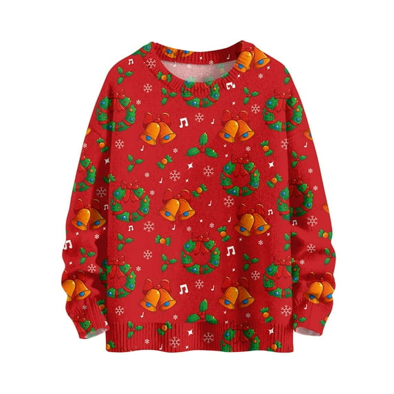 Christmas Snowflake Plaid Crewneck Sweater Soft Knit Pullover Long Sleeve Winter Holiday Jumper for Women Men Unisex Cozy Top