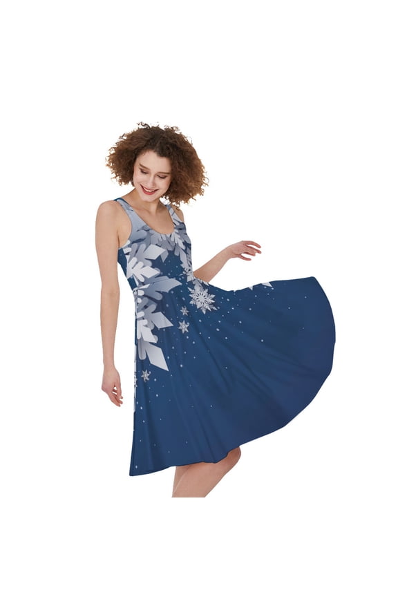 Christmas Snowflake Print Sleeveless Knee Length Dress, Jesus Christian Fashion Summer Maxi Dress For Women