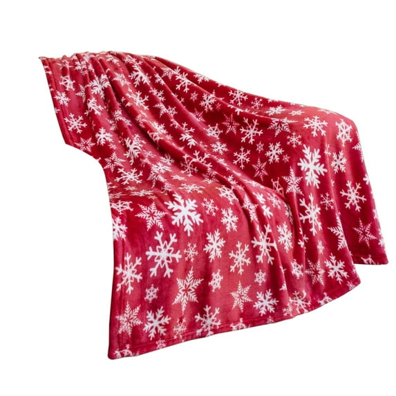 Christmas Snowflake Print Throw Blanket in Red and Blue Colors, Soft and Warm Nap Blanket for Sofa and Bed, Festive Seasonal Throw for Holiday Comfort and Decor