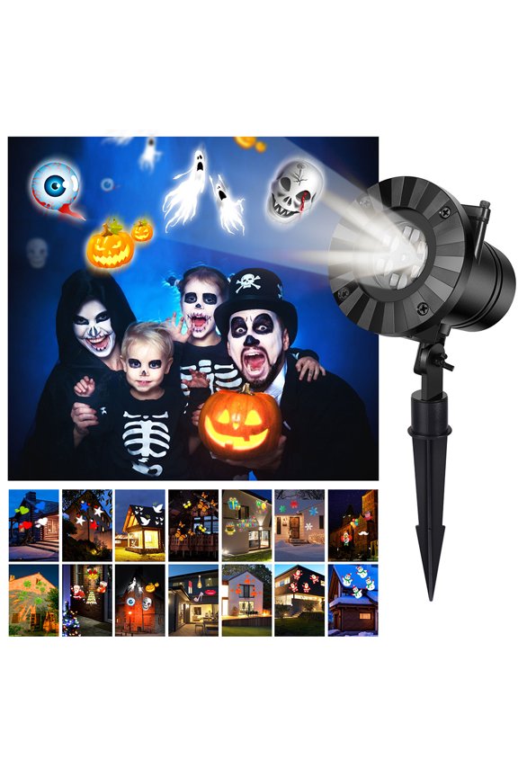 Christmas Snowflake Projector Lights with 14 Patterns, LED Moving Snowflake Spotlight, Outdoor Waterproof Landscape Decorative Lighting for Xmas Holiday Party Wedding Garden Patio